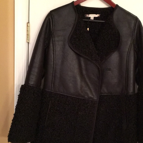 Max Studio BOUTIQEBLACK TEXTURED LEATHER & SHEARLING NWT COAT SIZE SMALL - Picture 11 of 11
